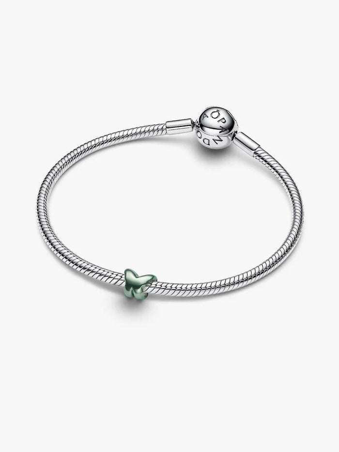 Butterfly sterling silver mini charm with green enamel