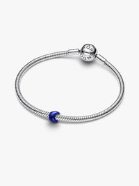 Moon sterling silver mini charm with blue enamel