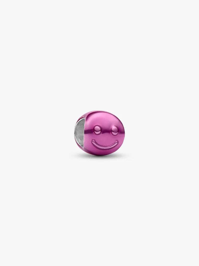 Happy face sterling silver mini charm with pink enamel