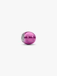 Happy face sterling silver mini charm with pink enamel