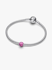 Happy face sterling silver mini charm with pink enamel