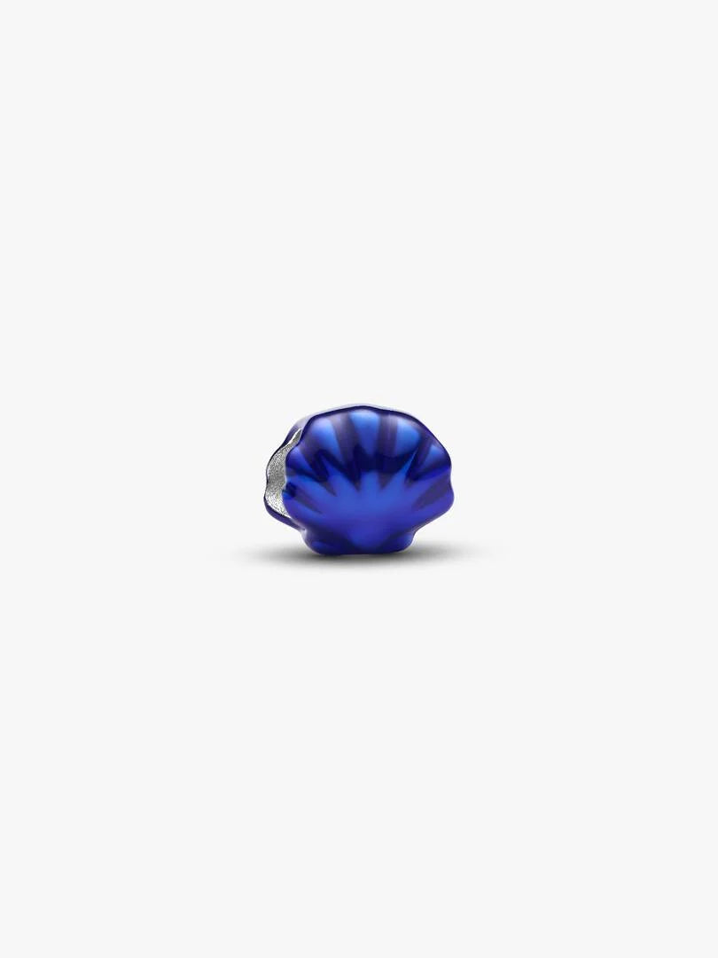 Shell sterling silver mini charm with blue enamel