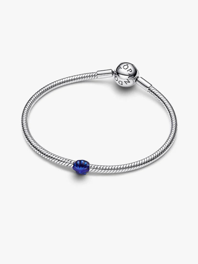 Shell sterling silver mini charm with blue enamel