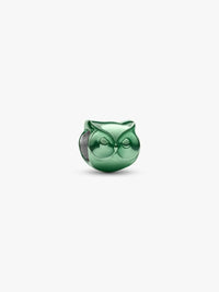 Owl sterling silver mini charm with green enamel