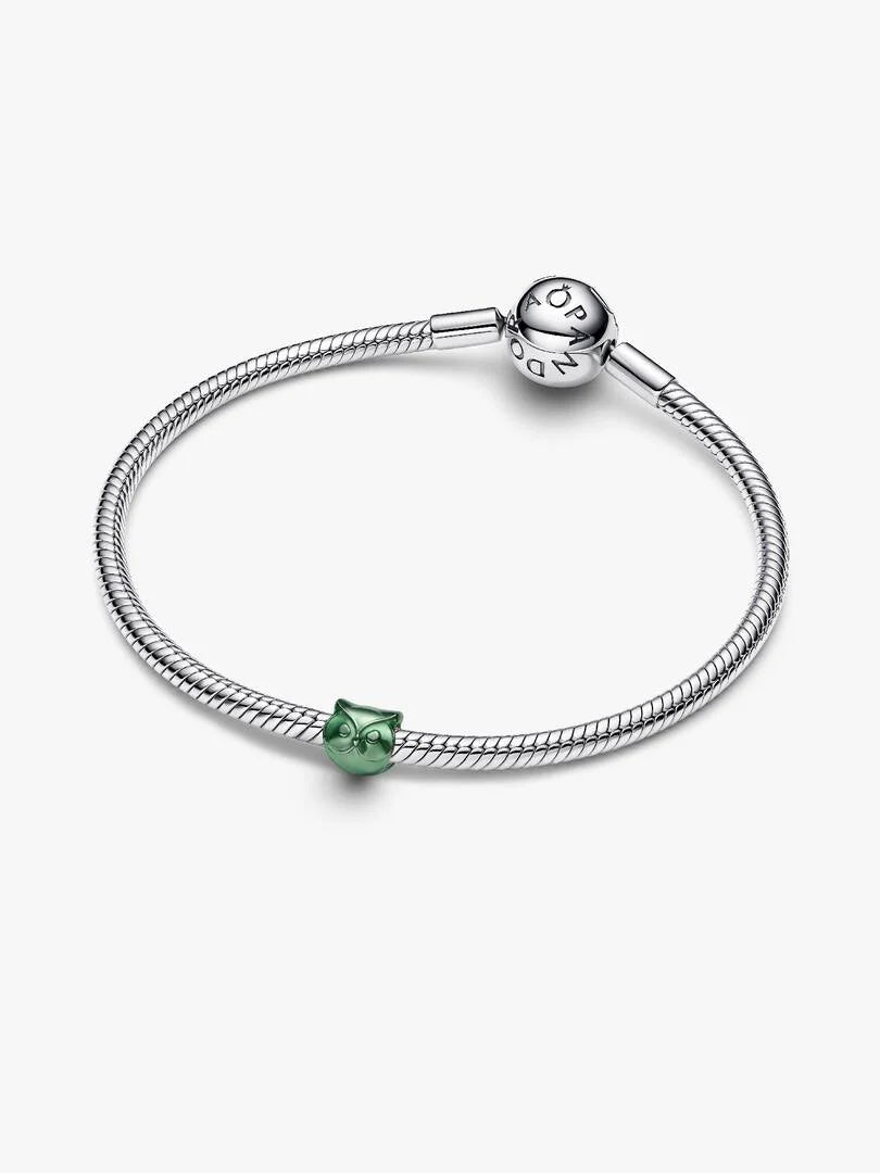 Owl sterling silver mini charm with green enamel