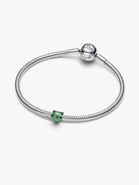 Owl sterling silver mini charm with green enamel