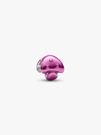 Mushroom sterling silver mini charm with pink enamel