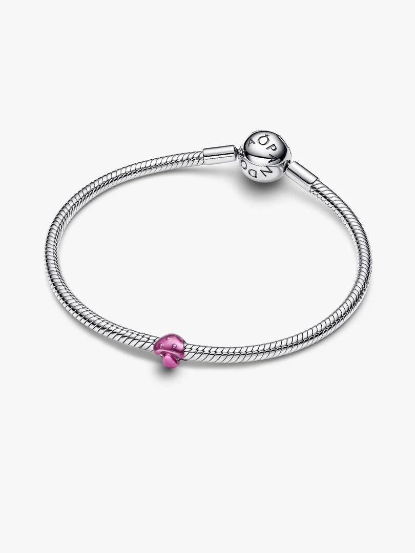 Mushroom sterling silver mini charm with pink enamel