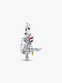 American Eagle sterling silver double dangle with clear cubic zirconia, red, blue, white and golden enamel