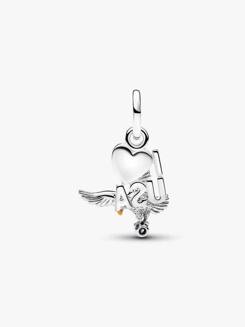 American Eagle sterling silver double dangle with clear cubic zirconia, red, blue, white and golden enamel