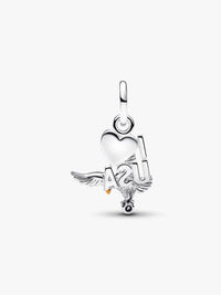 American Eagle sterling silver double dangle with clear cubic zirconia, red, blue, white and golden enamel