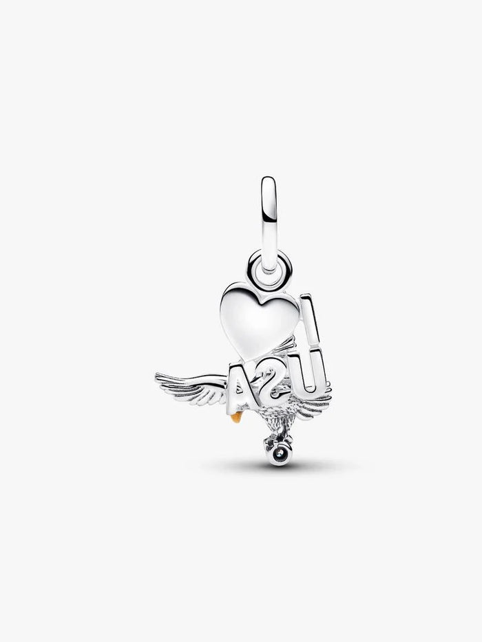 American Eagle sterling silver double dangle with clear cubic zirconia, red, blue, white and golden enamel