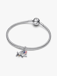 American Eagle sterling silver double dangle with clear cubic zirconia, red, blue, white and golden enamel