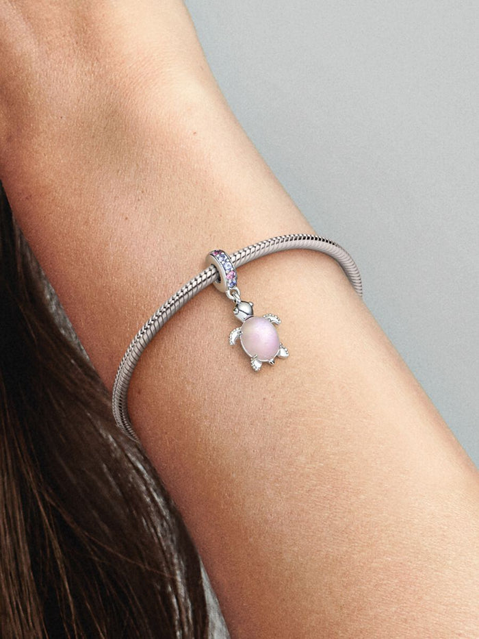 Murano Glass Pink Sea Turtle Dangle Charm