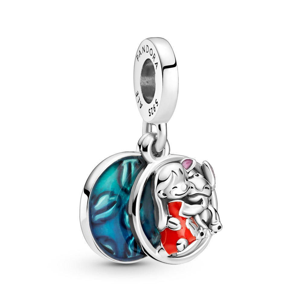 Disney Lilo and Stitch sterling silver dangle with red, purple and transparent blue enamel