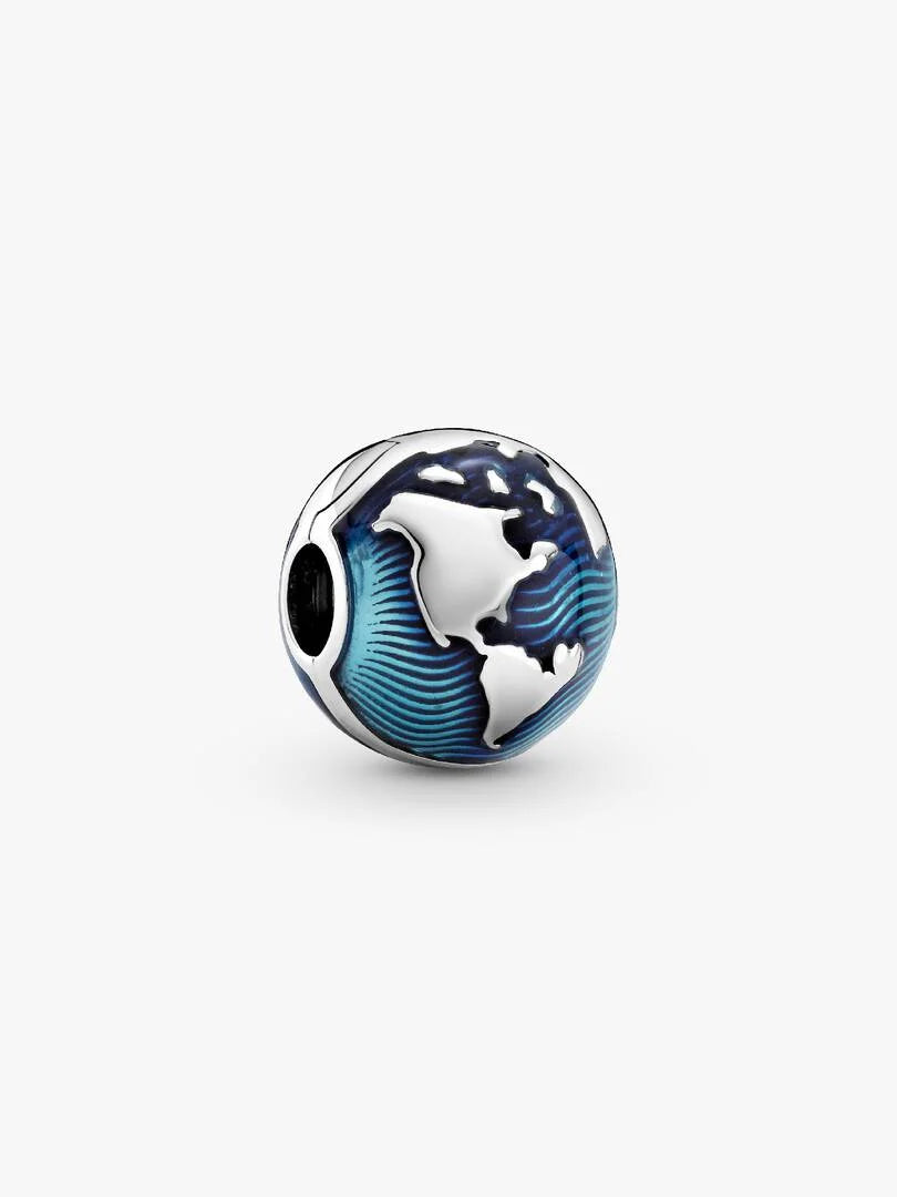 Globe sterling silver clip with transparent blue enamel