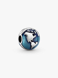 Globe sterling silver clip with transparent blue enamel
