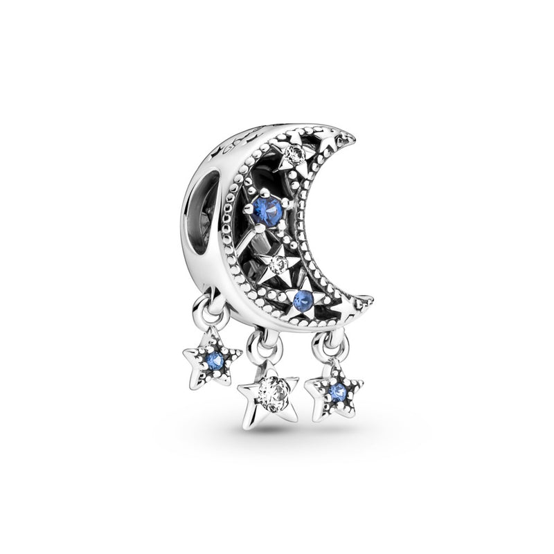 Moon and star sterling silver charm with stel
