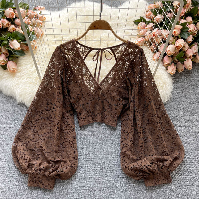 Lorena Lace Balloon Sleeve Crop Top