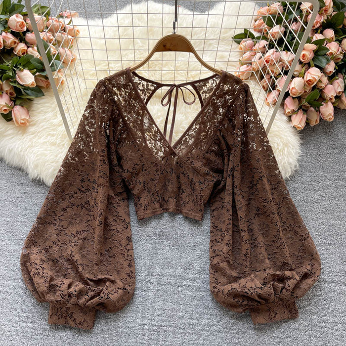 Lorena Lace Balloon Sleeve Crop Top