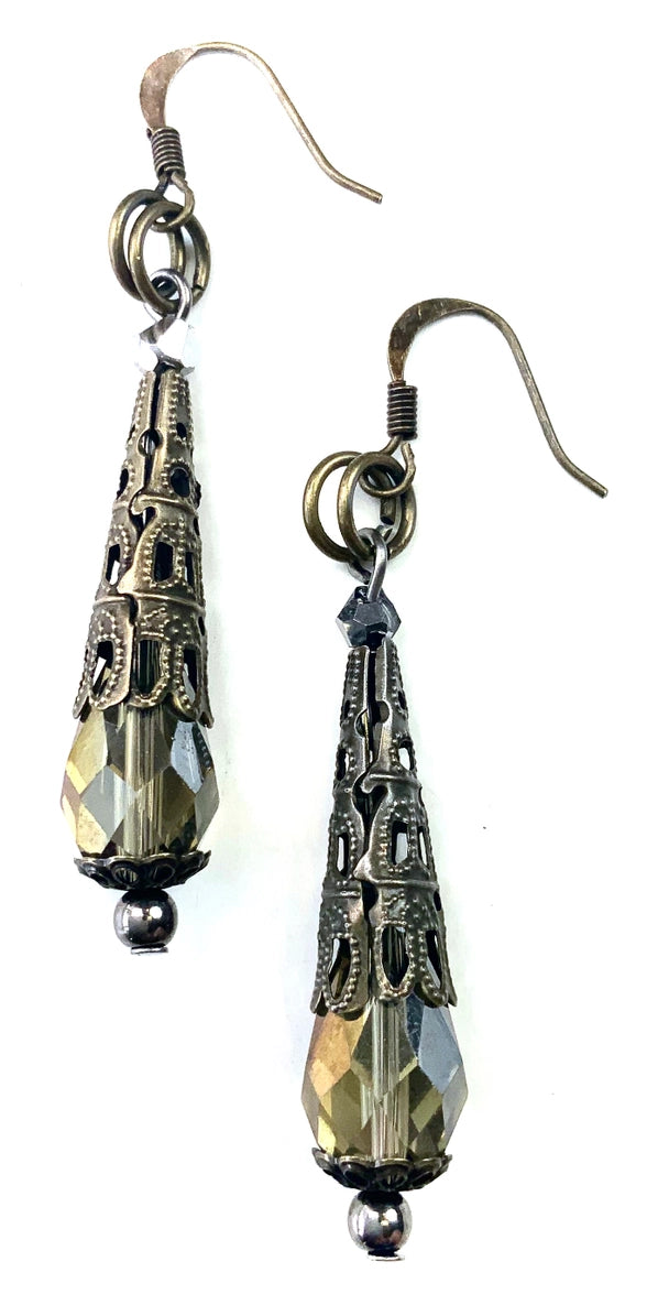 Filigree Cap Glass Bead Dangle Earrings