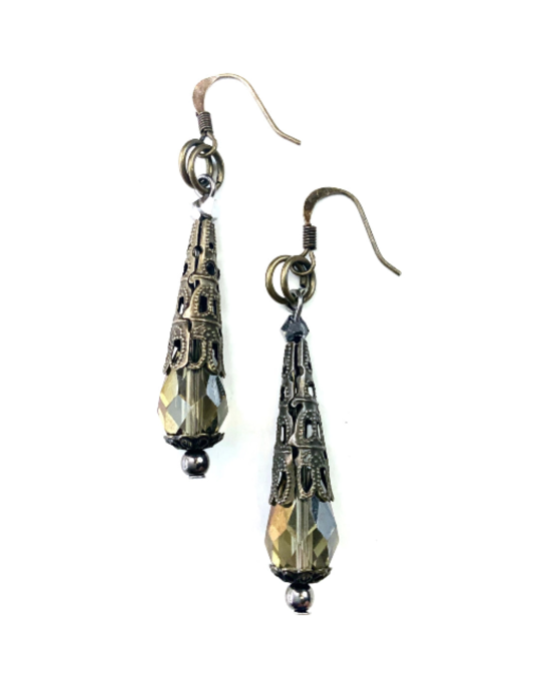 Filigree Cap Glass Bead Dangle Earrings