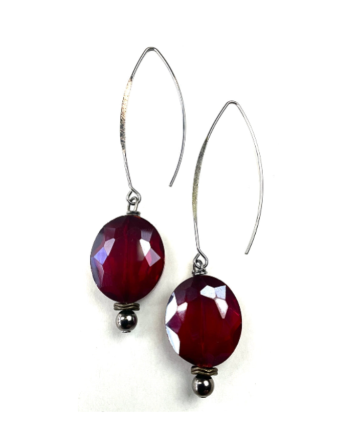 Red Glass Beaded Dangle Earrings