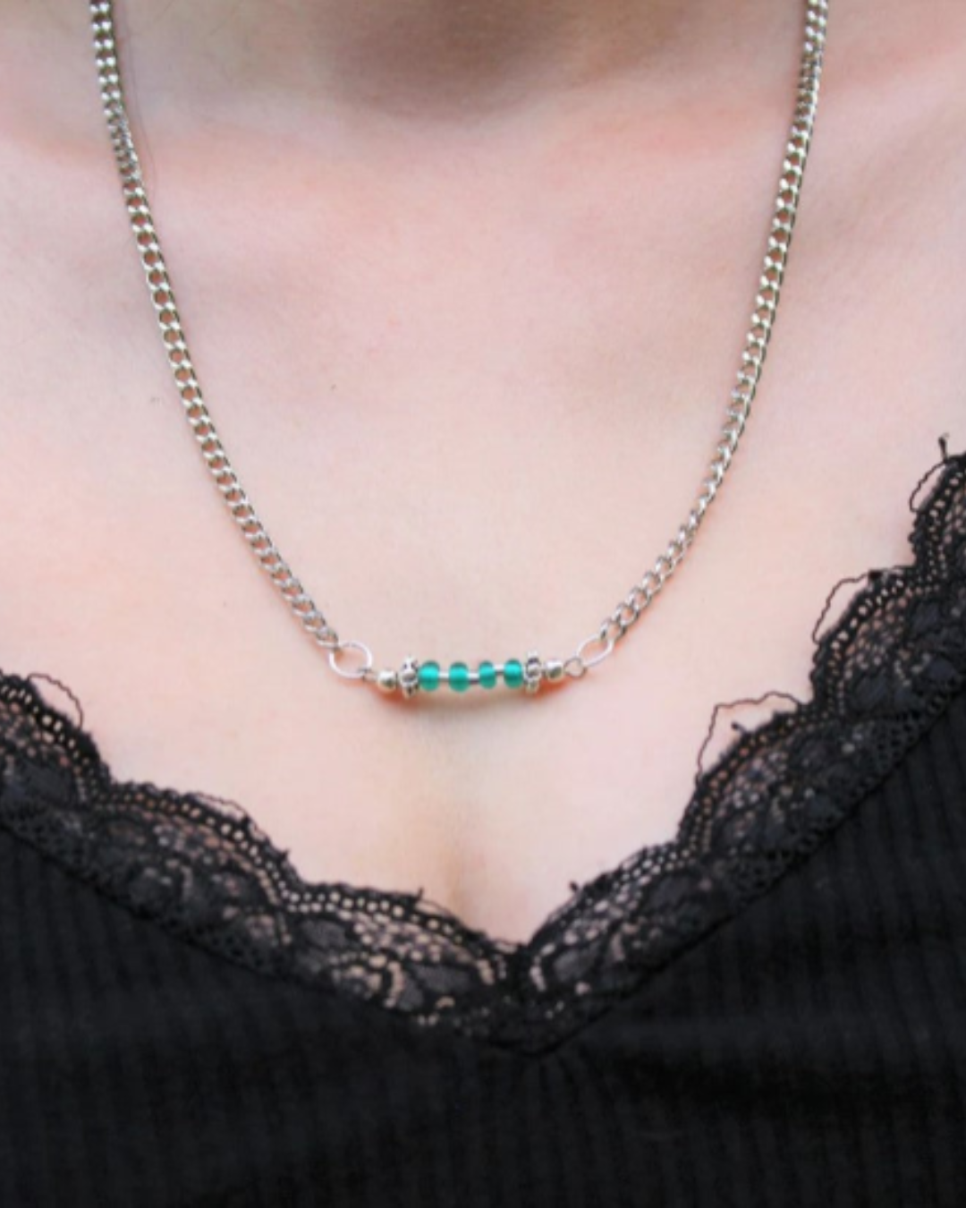 Teal Beaded Bar Necklace