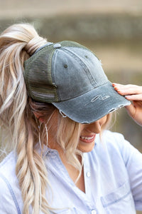 Alexis Distressed Messy Bun Cap