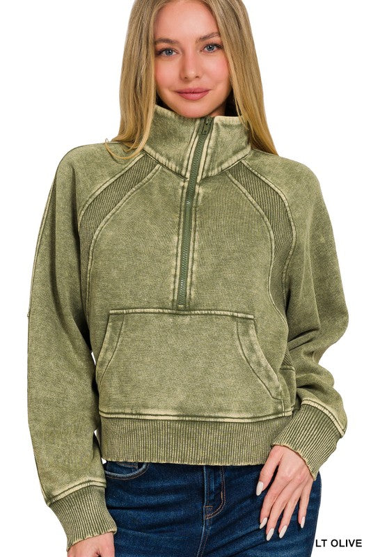 Alice Half Zip Fleece Pullover - Light Olive