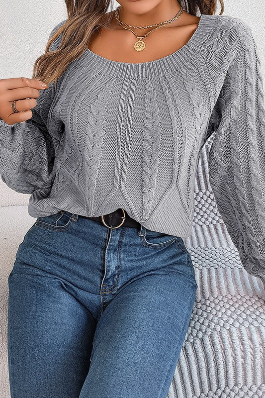 Allison Wide Neck Cable Knit Sweater