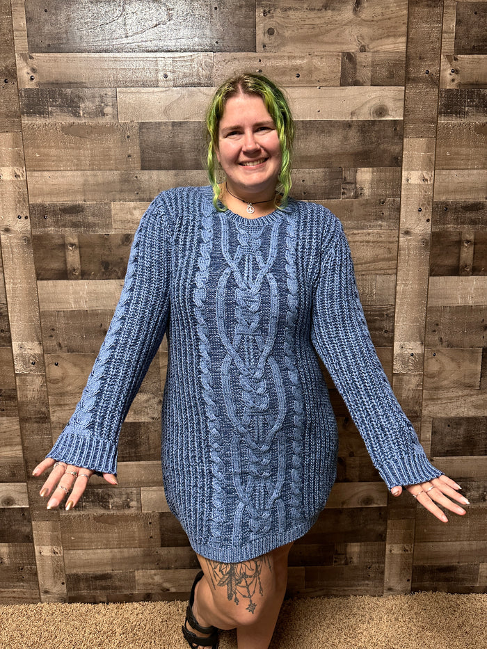 Alora Two Tone Cable Knit Sweater Dress