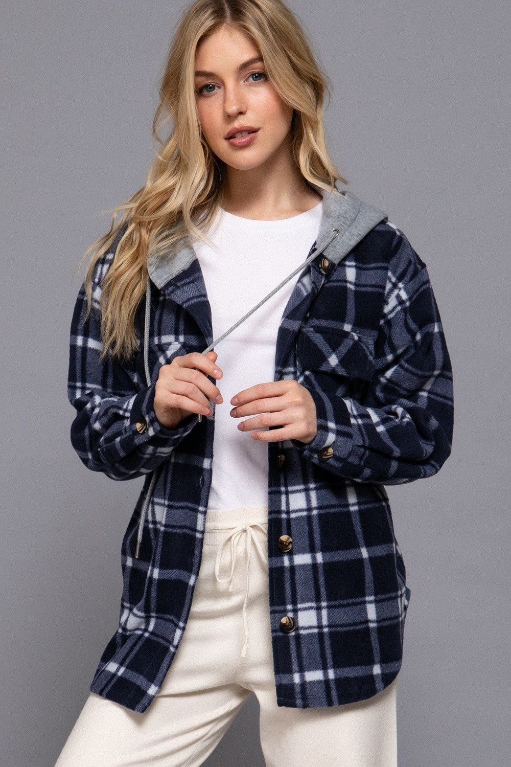 Andrea Plaid Hooded Fleece Jacket