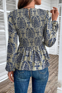 Angelina Damask Print Peplum Top