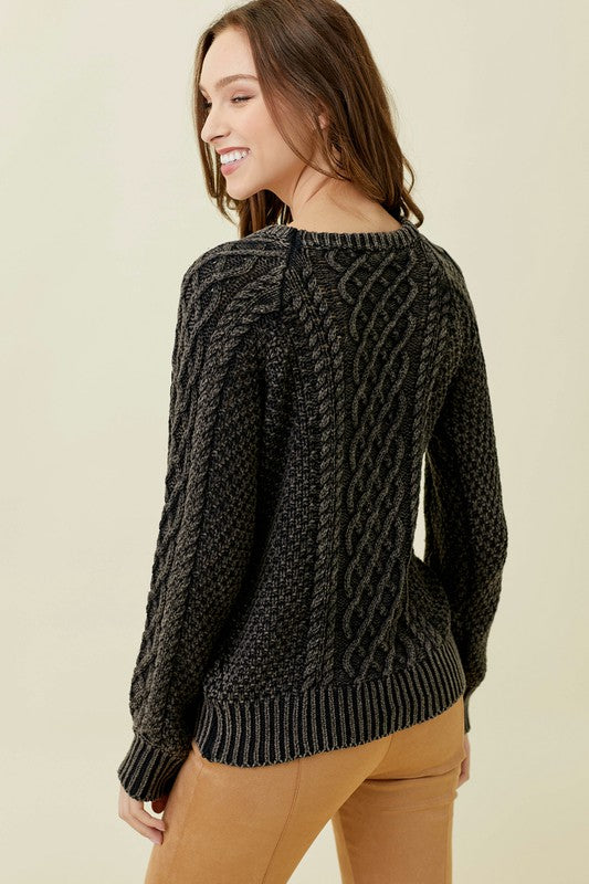 Angie Cable Knit Sweater - Black