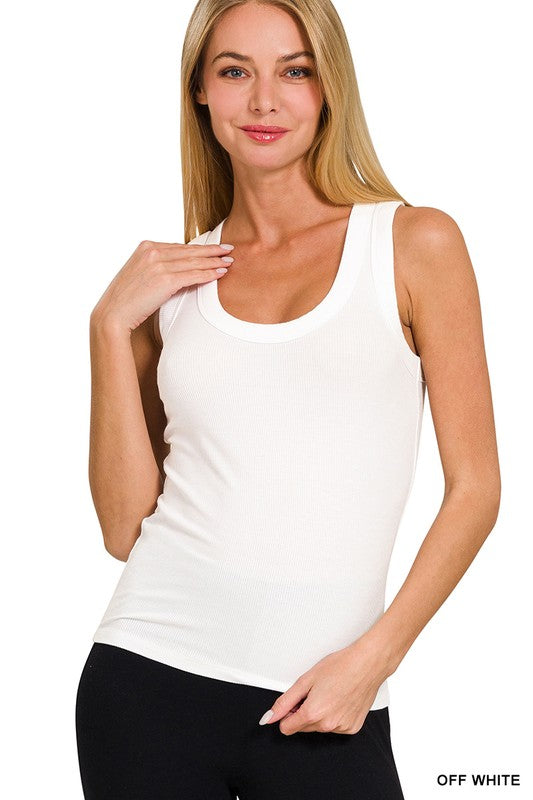 Annie Ribbed Scoop Neck Tank - Off-White