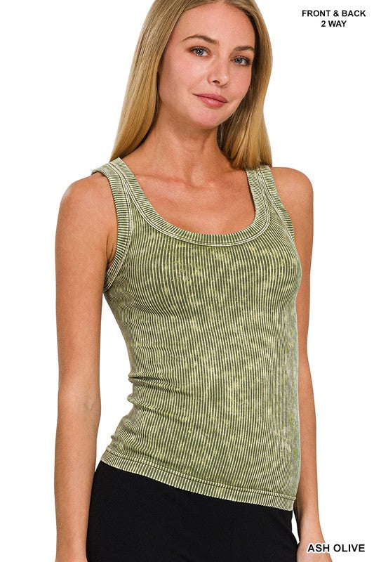 Annie Ribbed Reversible Tank - Olive