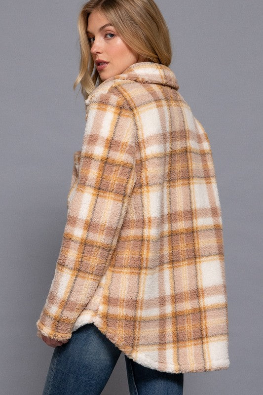 Annika Oversized Plaid Faux Fur Shacket - Mustard