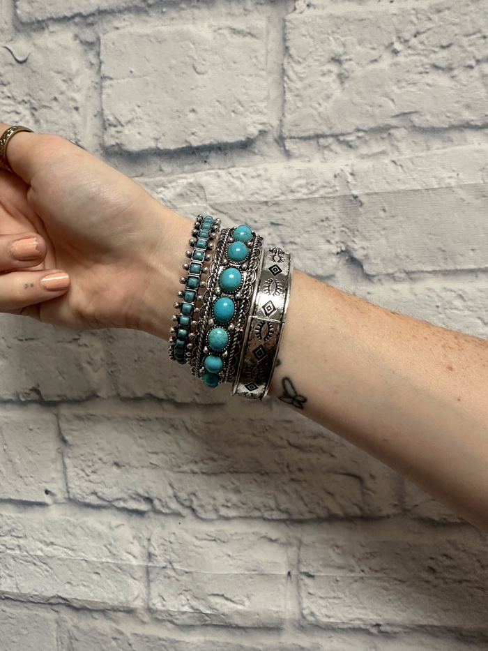 Antique Silver & Turquoise Layered Bracelet Set