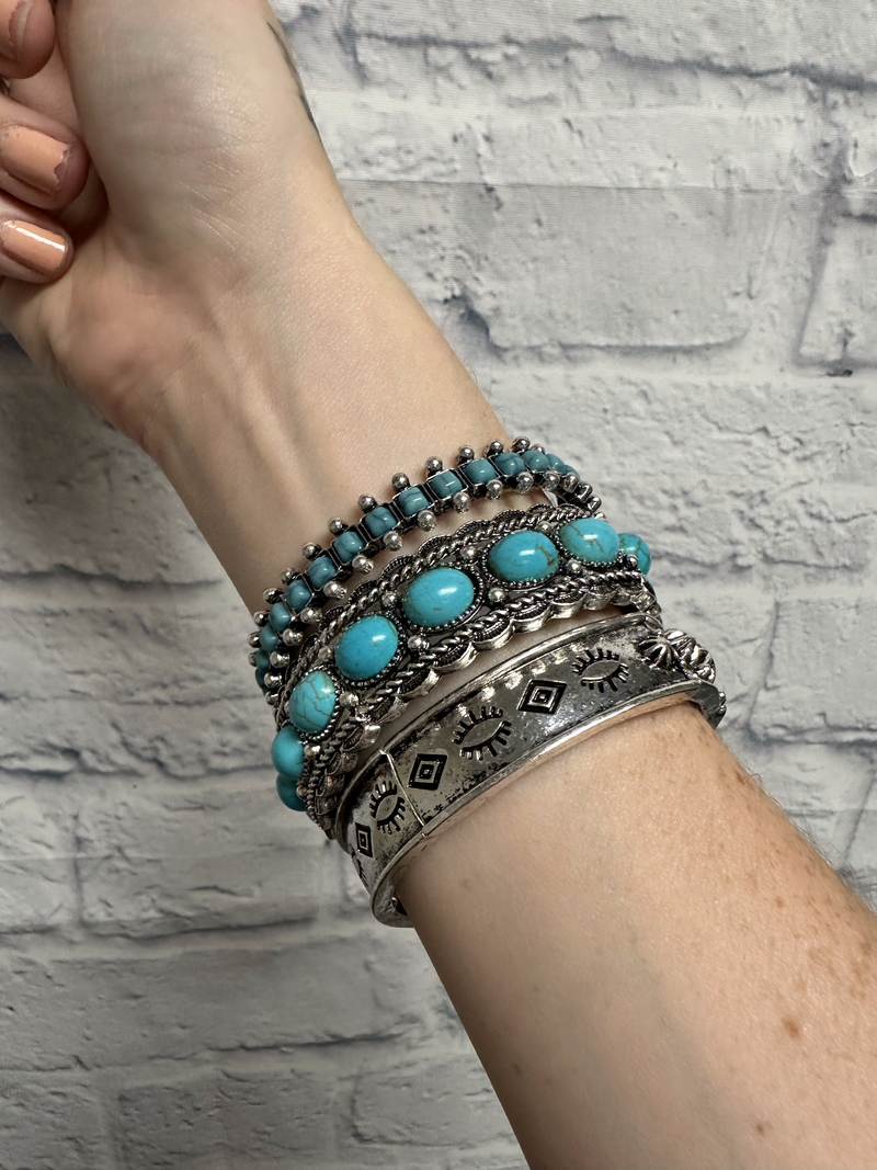 Antique Silver & Turquoise Layered Bracelet Set