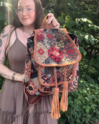 Arabella Suede Trim Embroidered Backpack