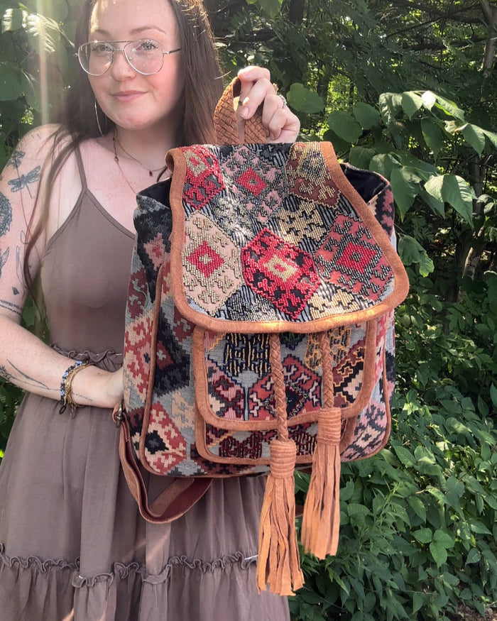 Arabella Suede Trim Embroidered Backpack