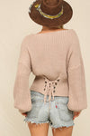 Aretha Cropped Lace-Up Sweater