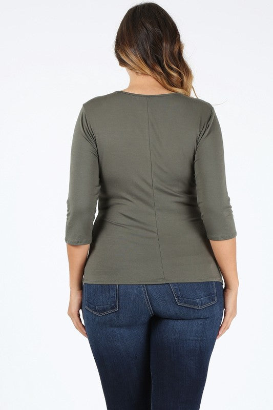 Asha Ruched 3/4 Sleeve Top - Olive