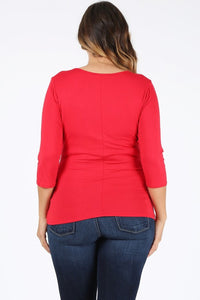 Asha Ruched 3/4 Sleeve Top - Red