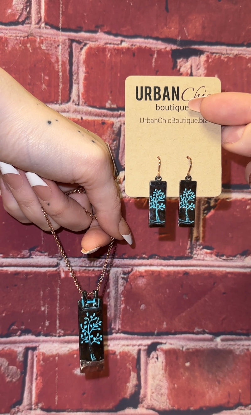 Patina Etched Tree of Life Necklace Set