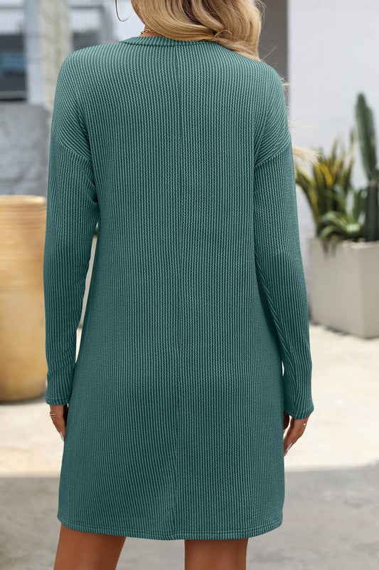 Aurora Ribbed Knit Chest Pocket Dress - Green