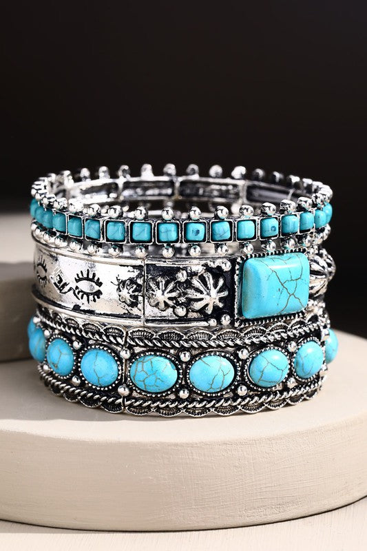 Turquoise Western Style Bracelet Set