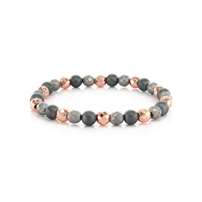 Gray & Rose Gold Beaded Stretch Bracelet