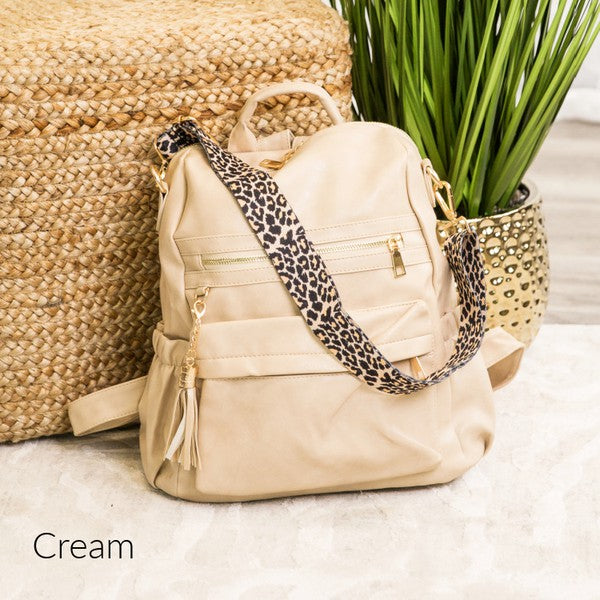 Kristi Leopard Strap Convertible Backpack